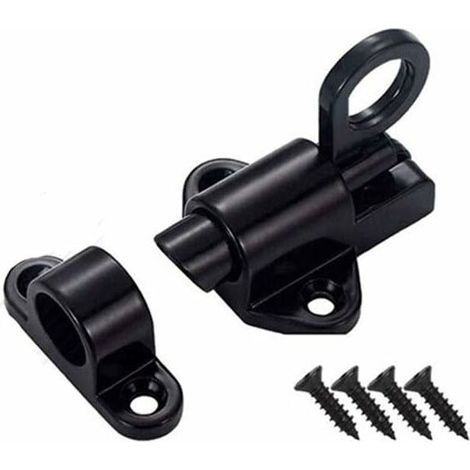 Verrou de porte à barillet coulissant, 1 loquet de verrouillage en alliage d'aluminium noir, petit loquet de sécurité à ressort épais pour porte de salle de bain