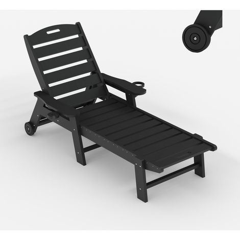 Chaise longue sur roues - 5 positions inclinable - accoudoirs - porte-gobelet - résiste UV et pluie - 73×146×105 cm