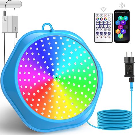 Lumiere Piscine Submersible RGB, 6V Lampe Piscine avec Contrôle APP et Télécommande, Multicolor Bassin Éclairage Magnétique, IP68 Éclairage Led (1/5)