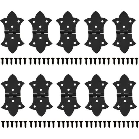 Lot de 10 charnières décoratives à rabat avec vis,- Noir antique charnières pliables à 6 trous pour boîte en bois, armoire, boîte à bijoux