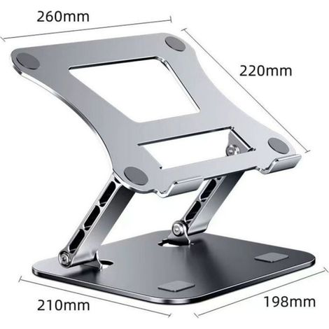 Support Pour Ordinateur Portable - Aluminium - Réglable Hauteur Et Angle - Rotation 360° - Refroidissement Passif - Pour Écrans Jusqu'à 17 Pouces - 1 Pièce (1/5)