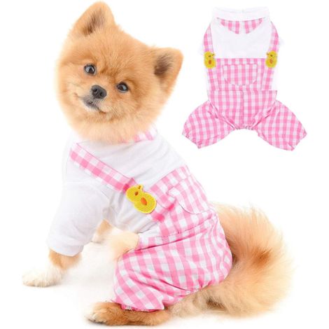 Ensemble Chien Chat - Chemise Été Et Pantalon À Carreaux - Vêtement Quatre Pattes Pour Petit Animal - Taille XL Rose (1/5)