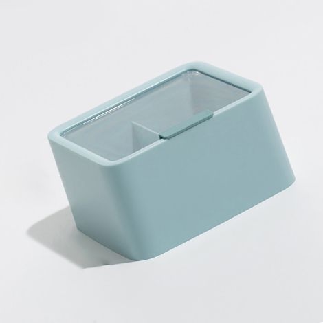 Boîte de rangement transparente avec couvercle pour cotons, cotons-tiges et rouges à lèvres, style nordique, double couche, minimaliste, bleu Wish. (1/5)