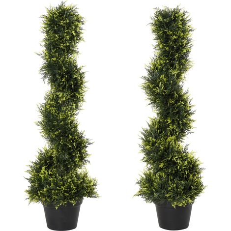 Lot de 2 grands cèdres artificiels 90 cm en pot noir, plantes décoratives spiralées pour intérieur et extérieur (1/5)
