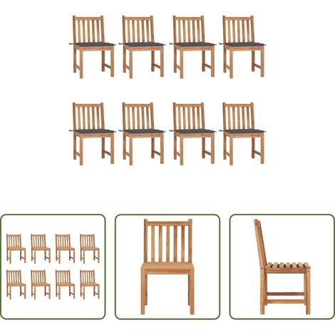 Meuble de jardin en teck -  Chaises de jardin lot de 8 avec coussins Bois de teck massif (1/5)