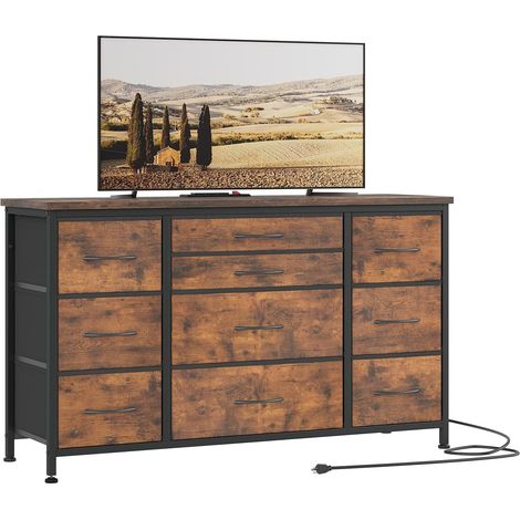 Commode de rangement,Commode Chambre,avec Prises,avec 10 Grands Tiroirs Commode Rangement, Chiffonnier pour Salon, Couloir, Chambre, brun rustique (1/5)