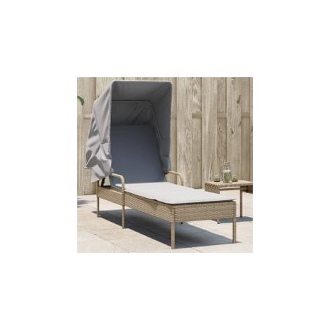 Chaise longue avec auvent beige résine tressée (1/5)