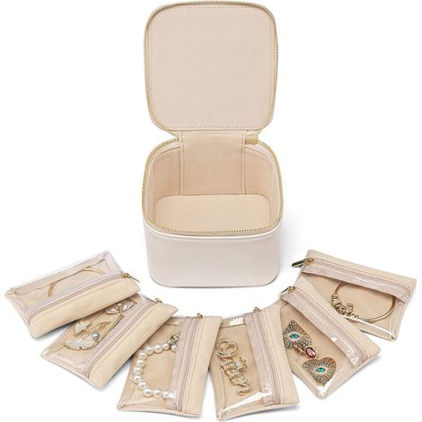 Boîte à bijoux de voyage, essentiels de voyage, organisateur de bijoux avec 6 pochettes à bijoux en velours, étui à bijoux pour collier, bague, cadeaux pour femme (1/5)