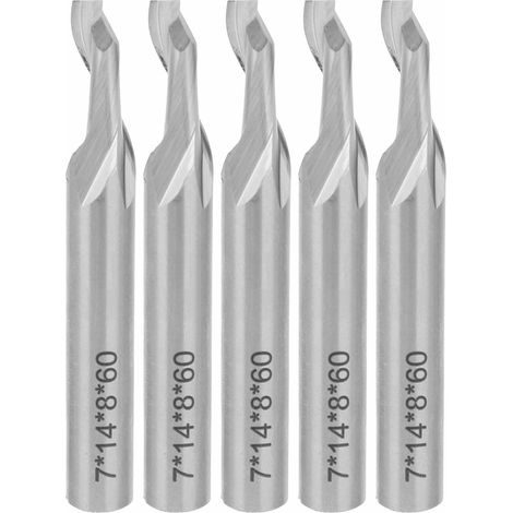 5Pcs Fraise Spirale 8mm Queue 1 Lame CNC Outil de Fraisage Acier Rapide 8x7x14x60mm (1/5)