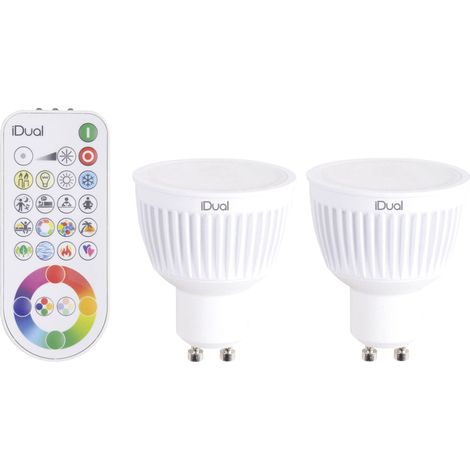 Ampoule LED GU10 7W – 2 pièces – Télécommande – JE0192882 – Dimensions 5 x 5 x 5,9 cm – Lumière blanche – Jedi Lighting (1/3)