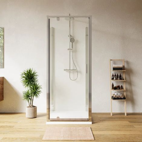 Cabine de douche trois côtés 70x90x70cm avec porte battante profilés chromés et verre transparent 6mm h185 Madagascar (1/4)