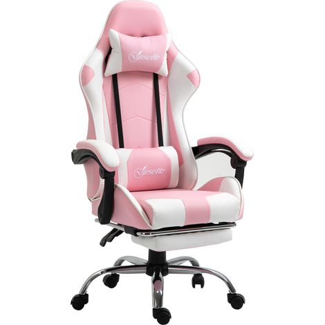 Silla gaming inclinable reposapiés sillón gaming reposacabezas cojín lumbar altura ajustable 64x67x127 cm rose
