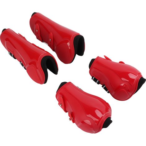 Ensemble de 4 guêtres de protection pour tendons de chevaux, souples, respirantes, antidérapantes et réglables, en PU. Couleur : rouge, taille L. (1/5)