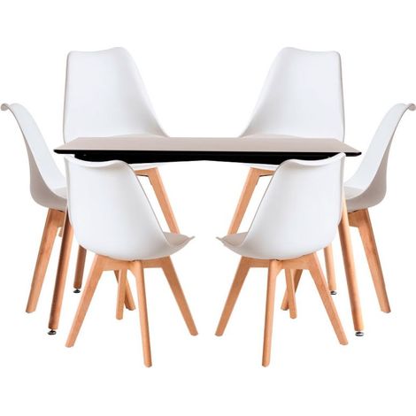 Conjuntos de mesa y sillas - Conjunto Mesa Tower Rectangular 120 x 80 cm Negra y Pack 6 Sillas Synk Basic - Blanco (1/5)
