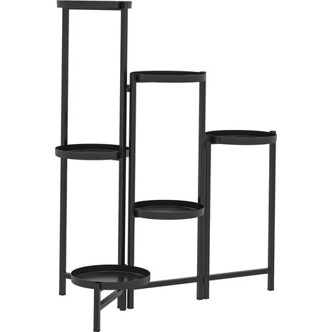 Porte-plantes Étagère 6 Établis Métal Pliable 80 cm Noir - pour Intérieur, Balcon et Jardin (1/5)