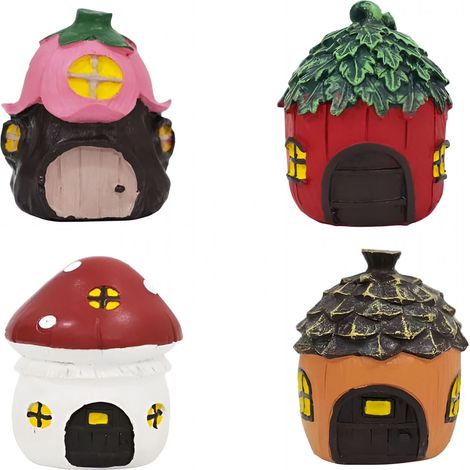 Mini statues de maisonnette champignon féerique pour jardin, figurines en résine, lot de 4, décoration extérieure pour terrasse et jardin. (1/5)