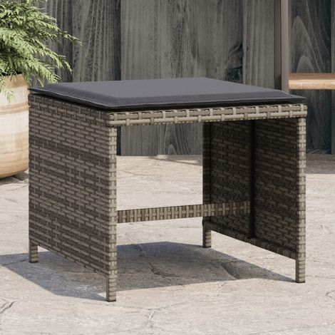 Taburetes de jardín con cojines 4 uds ratán PE gris 41x41x36 cm vidaXL (1/5)