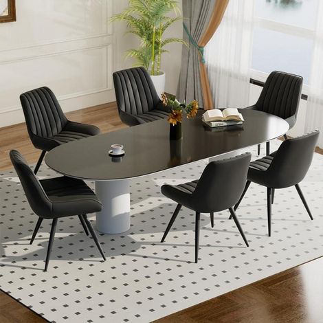 Esszimmerstühle 6er Set Schwarz, gepolstert, mit Metallbeinen (1/5)
