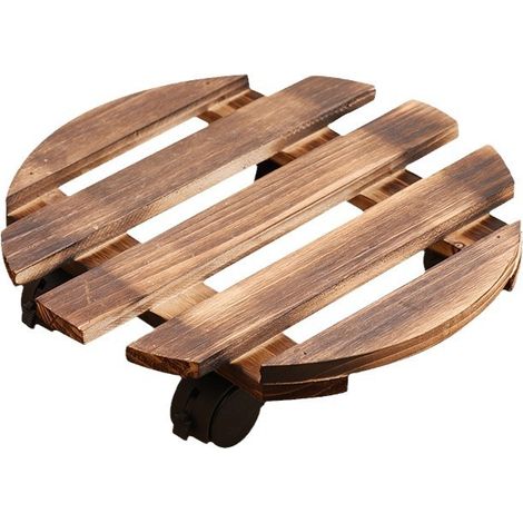Support Roulettes Rond pour Pot de Fleur - Bois Massif - Diamètre 30 cm - Intérieur - Charge Max 40 kg - Set de 2 - Marron (1/5)