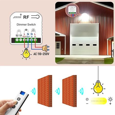 Variateur Interrupteur Avec Télécommandes, AC220V Gradateur Pour LED Et Halogènes 10W-150W, Compatible Avec Variateurs De Panneau Mural (1/4)