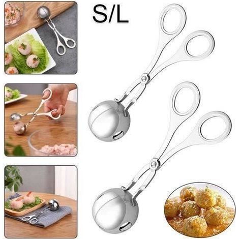 (silber) 2 x Fleischbällchenlöffel aus Edelstahl für antihaftbeschichtetes Kochen (1/4)