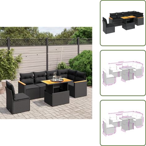 Salon de jardin 7 pcs avec coussins noir résine tressée - Ensemble Salon De Jardin - Meuble Extérieur - Jardin Design - Mobilier Résistant Aux Intempéries - Chaise Lounge (1/5)