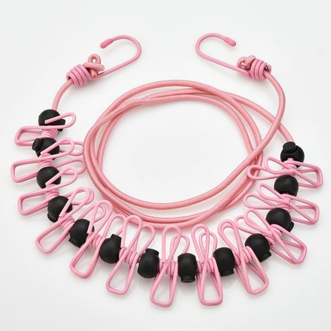 Tendedero extensible y portátil, ideal para secar la ropa en interiores o durante acampadas (rosa, 1 unidad). (1/5)