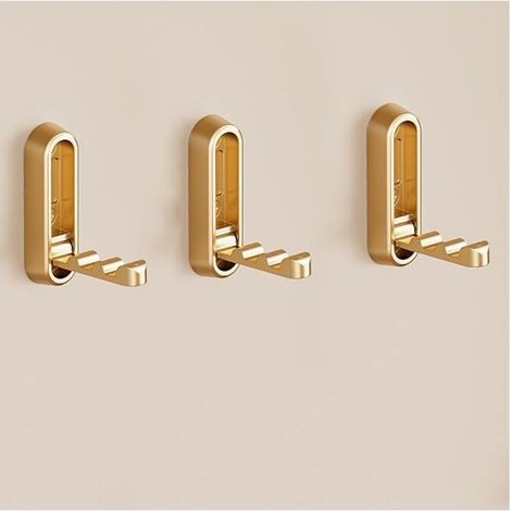 Confezione da 3 ganci decorativi da parete, ganci telescopici, ganci invisibili pieghevoli, arredamento per la casa, appendiabiti da parete per ingresso, camera da letto, soggiorno - Oro 7,4 x 2,2 cm/