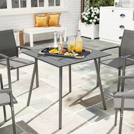 Tavolo da pranzo da giardino per 6 persone con piano a doghe, ideale per giardino, patio e terrazzo, dimensioni 80 x 80 x 74 cm, colore grigio.
