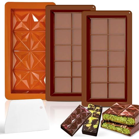 3pcs Moule à Chocolat, Silicone Anti-adhésif, Forme Carrée Et Diamant, Pour Pâtisserie Et Confiserie (1/5)