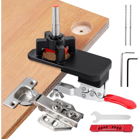 Gabarit de perçage de charnière de 35 mm, gabarit de perçage, charnière cachée, jig 3-6 mm, bord réglable avec double serrage et trous pré-percés pour meubles en bois, armoires de porte (1/5)