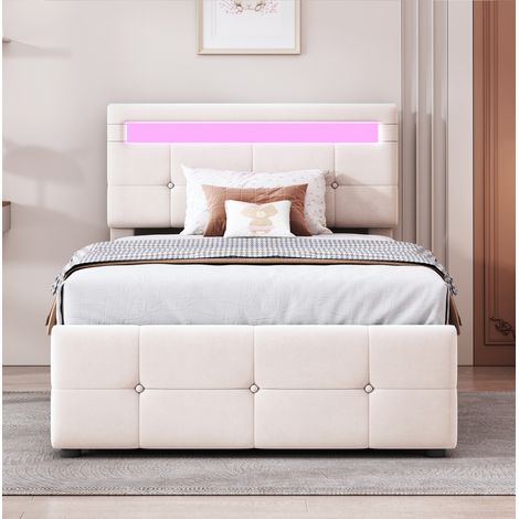 Cama tapizada individual con LED y almacenamiento OKMYHOME (1/5)