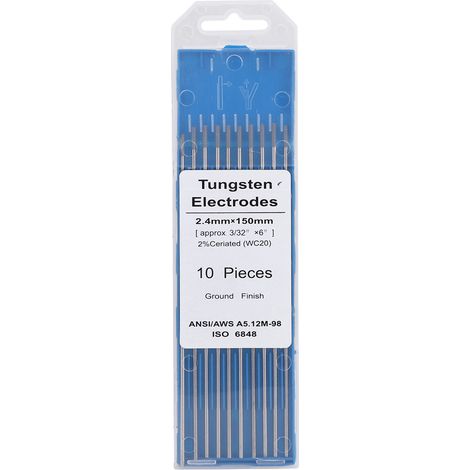 Lot de 10 électrodes tungstène cérium WC20, pointe grise 2,4x150mm pour soudure TIG DC (1/5)