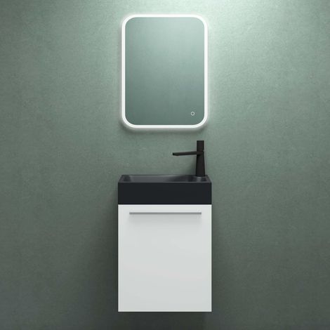 Mai & Mai Badmöbelset Badezimmermöbel Waschbeckenunterschrank in Weiß Matt inkl. Waschbecken Anthrazit matt und LED-Badspiegel BxTxH 46x26x63 cm Pisa (1/5)