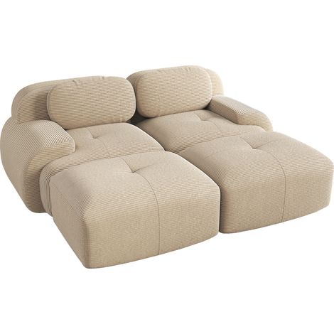 GagaCanapé modulable 2 places beige chaiselongue velours côtelé (1/5)