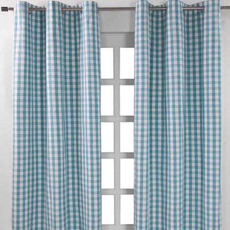 Homescapes Rideaux œillets à grands carreaux vichy bleu, Lot de 2, 117 x 137 cm (1/5)