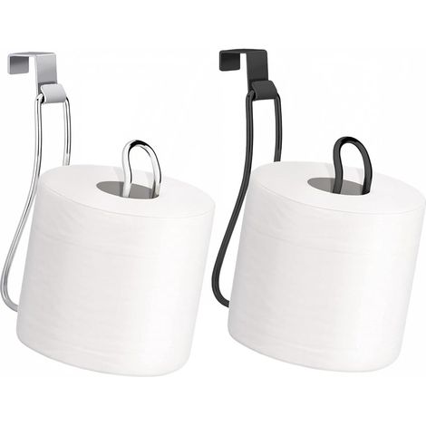 Porte-rouleau de papier essuie-tout mural en fer forgé (lot de 2) - Fixation au-dessus du réservoir et du mur - Gain de place - Idéal pour salles de bain, camping-cars et caravanes - Argent et noir (1/4)
