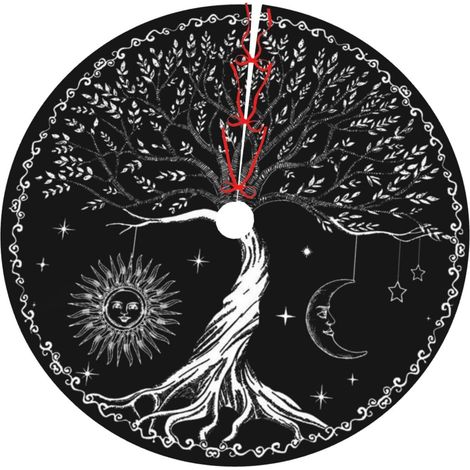 Arbre De Vie - Tapis De Pied D Arbre De Noel - Motif Lune Etoile Noir Et Blanc - 90 Cm - Decoration De Noel Halloween Pagan - 1 Piece (1/5)