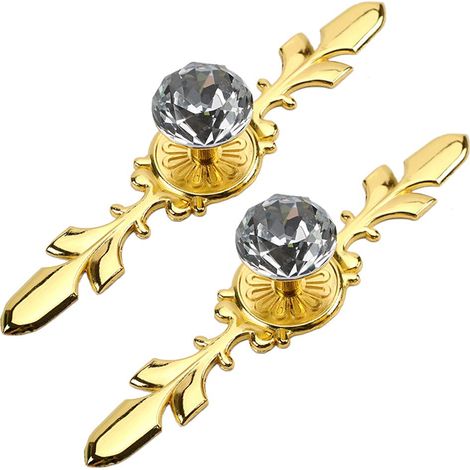 2 Pièces Poignée Bouton de Meuble en Transparent Diamant Cristal Verre Poignee de Porte Meuble Tiroir Placard Décoration, avec Vis (Doré 170mm) (1/5)