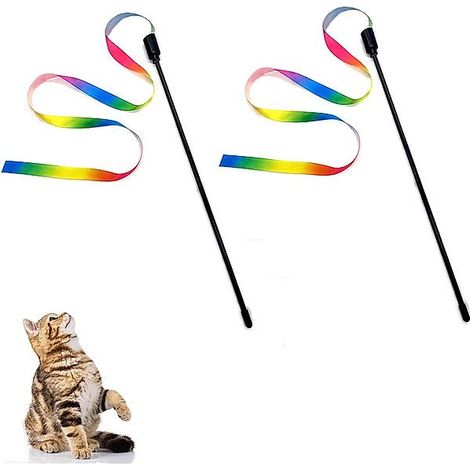 Canne à pêche pour chat avec rubans arc-en-ciel, jouet d'exercice pour chaton (1/5)