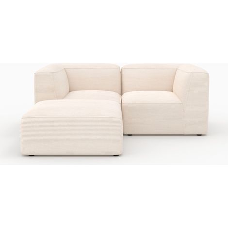 Canapé modulable en velours blanc 2 places avec pouf - Mina