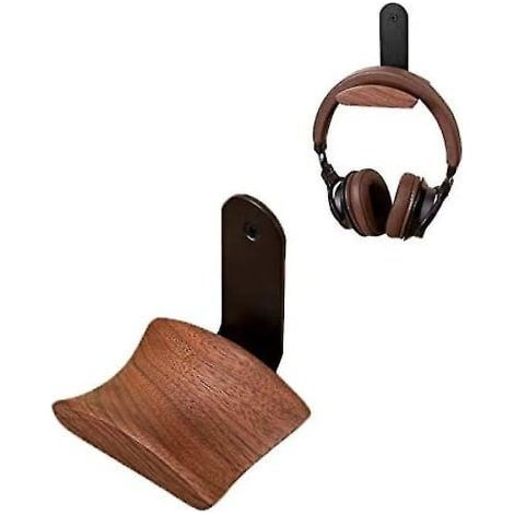 Support mural pour casque audio, crochet, fixation murale, support en bois de noyer pour casque audio, idéal pour le studio et les jeux PC. (1/5)