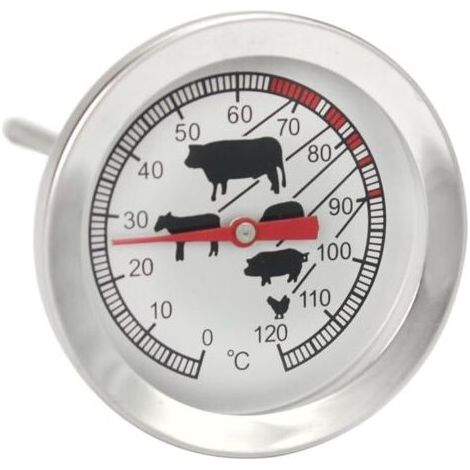 Thermomètre à rôtir en acier inoxydable - thermomètre à viande analogique jusqu'à 120 ° C - thermomètre pour barbecue - aiguille à viande (1/3)