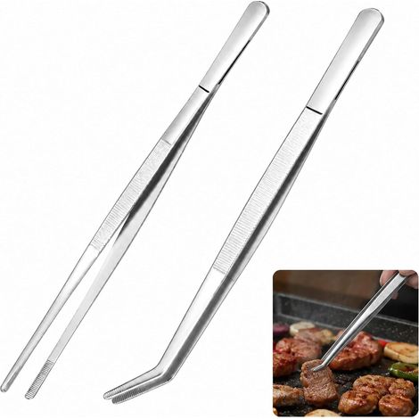 2-Piece Stainless Steel Kitchen Tongs, 20cm, One Straight and One Curved Tongs, Precision Tongs for Food Presentation, Preparation, and Stainless Steel Kitchen Utensils (1/5)