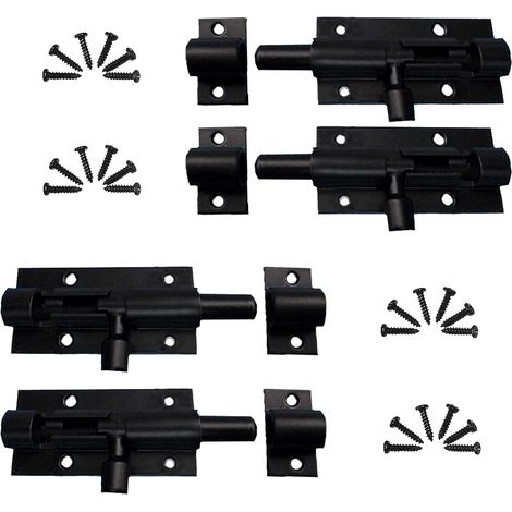 4 pcs Acier Inoxydable Loquet de Porte Coulissant, Loquet Verrou de Porte Coulissant pour Salle de Bain, Alliage d'Aluminium, avec Vis, pour Portail de Jardin, Cabanon, Wc (Noir) (1/5)