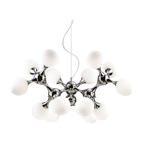Ideal Lux Nodi Bianco - Grand luminaire suspendu à 15 ampoules Molecular, chrome, E14 (1/6)