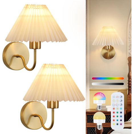 Applique da parete, confezione da 2 luci da parete RGB a batteria per camera da letto, cassettiera, lampada da parete classica in oro con telecomando per soggiorno, bagno, sala da pranzo, corridoio, s