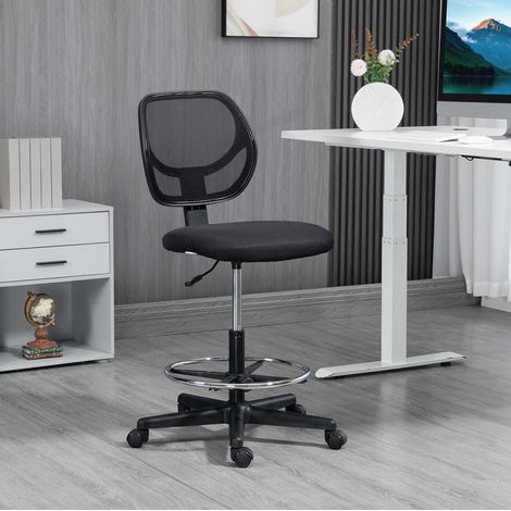 Chaise haute de bureau réglable avec repose-pieds ajustable et dossier en maille noire OKWISH (1/5)