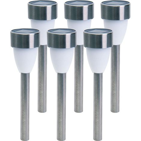 Lot de 6 Balises Solaires LED Extérieur en Métal Aspect Acier Inox et Plastique pour Jardin Allée - PANGIVO (1/5)