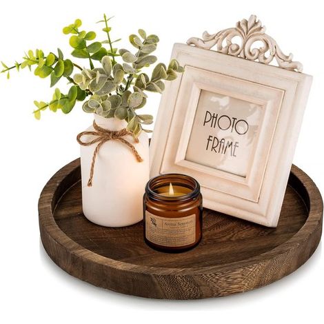 Dessous de verre rond en bois pour bougeoir - Bougeoir - Style rustique - Bois - Rangement pour lavabo - Objet décoratif pour salon/salle de bain - Diamètre 30 cm environ - Couleur marron café (1/5)